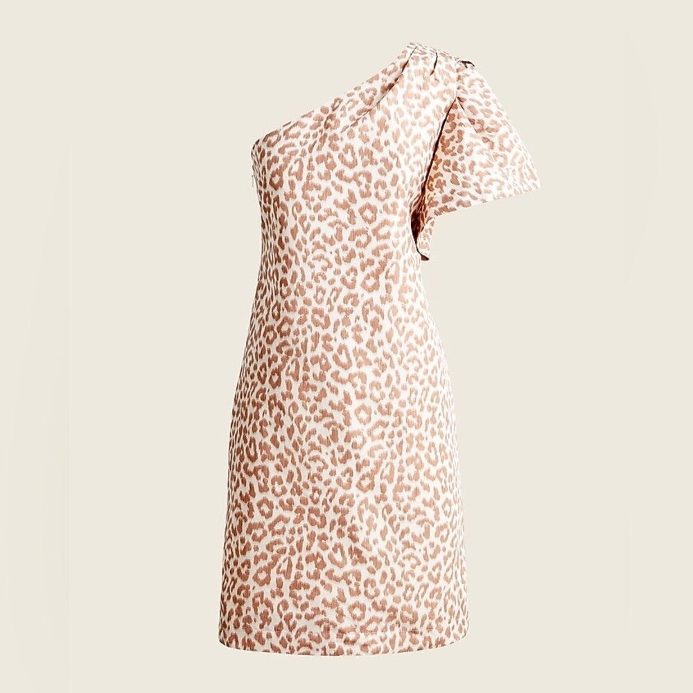 j.crew one shoulder ruffle mini dress in italian ikat leopard